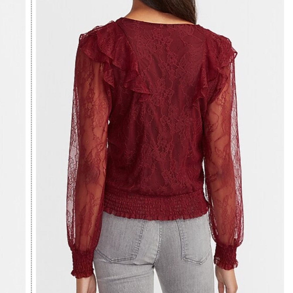 Express, woman’s, Lace Ruffle Front V-Neck Top, size Lg. - Picture 2 of 11